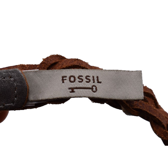 FOSSIL Braided Leather Belt Woven Metallic Gold Gray Bronze 41" Long Womens XL - Picture 3 of 3